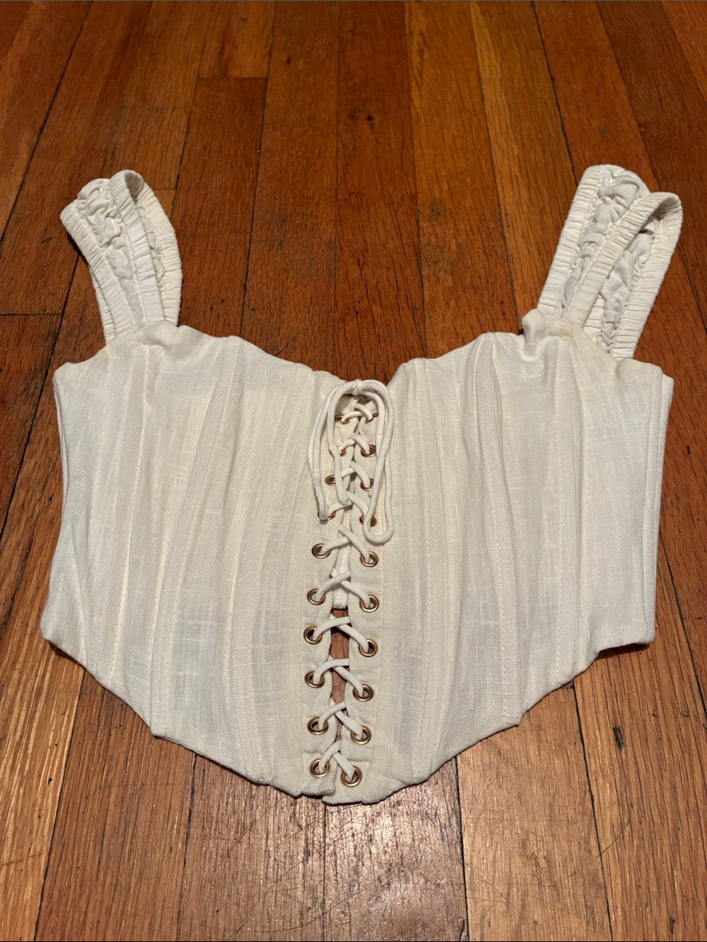 SABO Shae Linen Blend Tie Front Corset Top in Ivory Off White, Women’s size XS - Picture 5 of 15